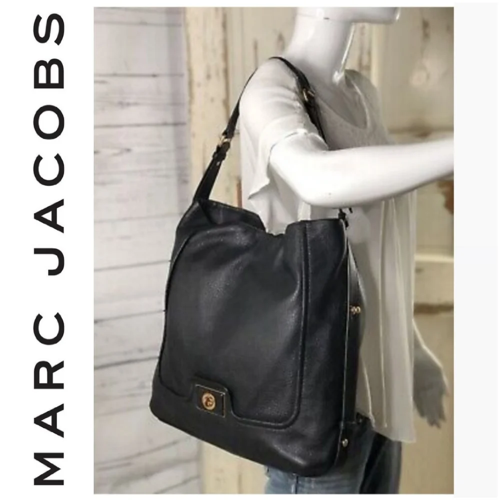 MARC JACOBS Large Black Leather Shoulder Handbag Hobo bag Tote